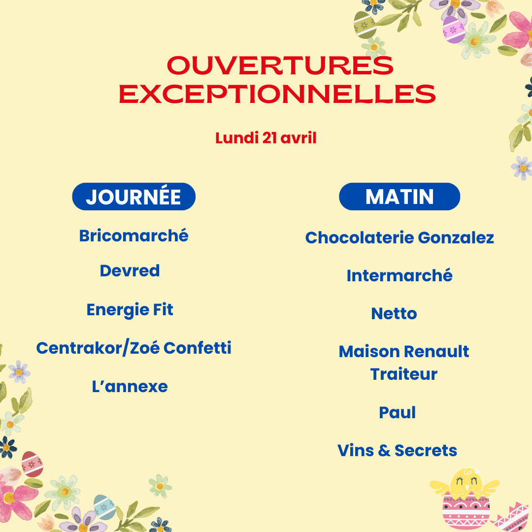 Ouvertures exceptionnelles Pâques