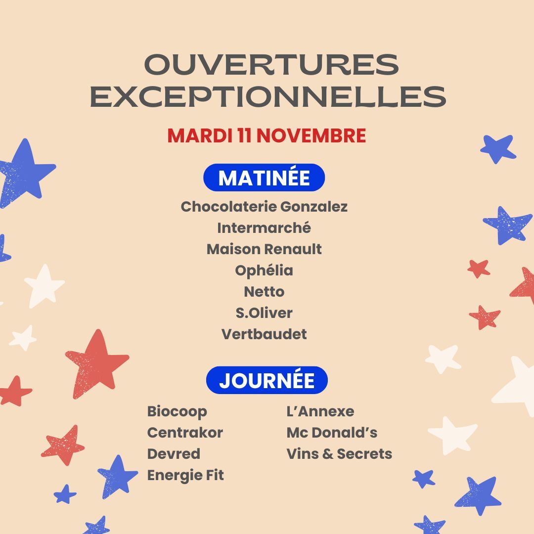 11 nov-3 Retrouvez les commerces ouverts le 11 novembre à l'Espace Commercial Bocaud à Jacou