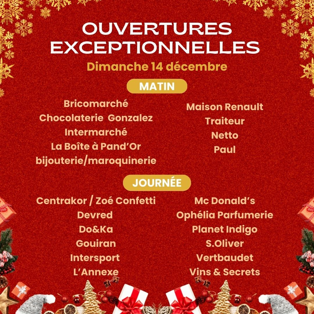 14 decembre Retrouvez les commerces ouverts ce dimanche 14 décembre !